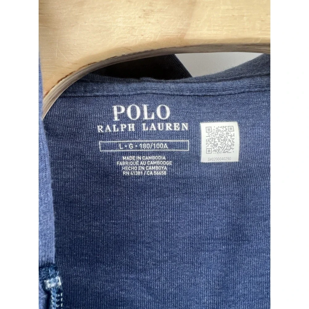 Polo Ralph Lauren Full Zip Hoodie Sweatshirt Large Heather Blue Mens Cott/Poly